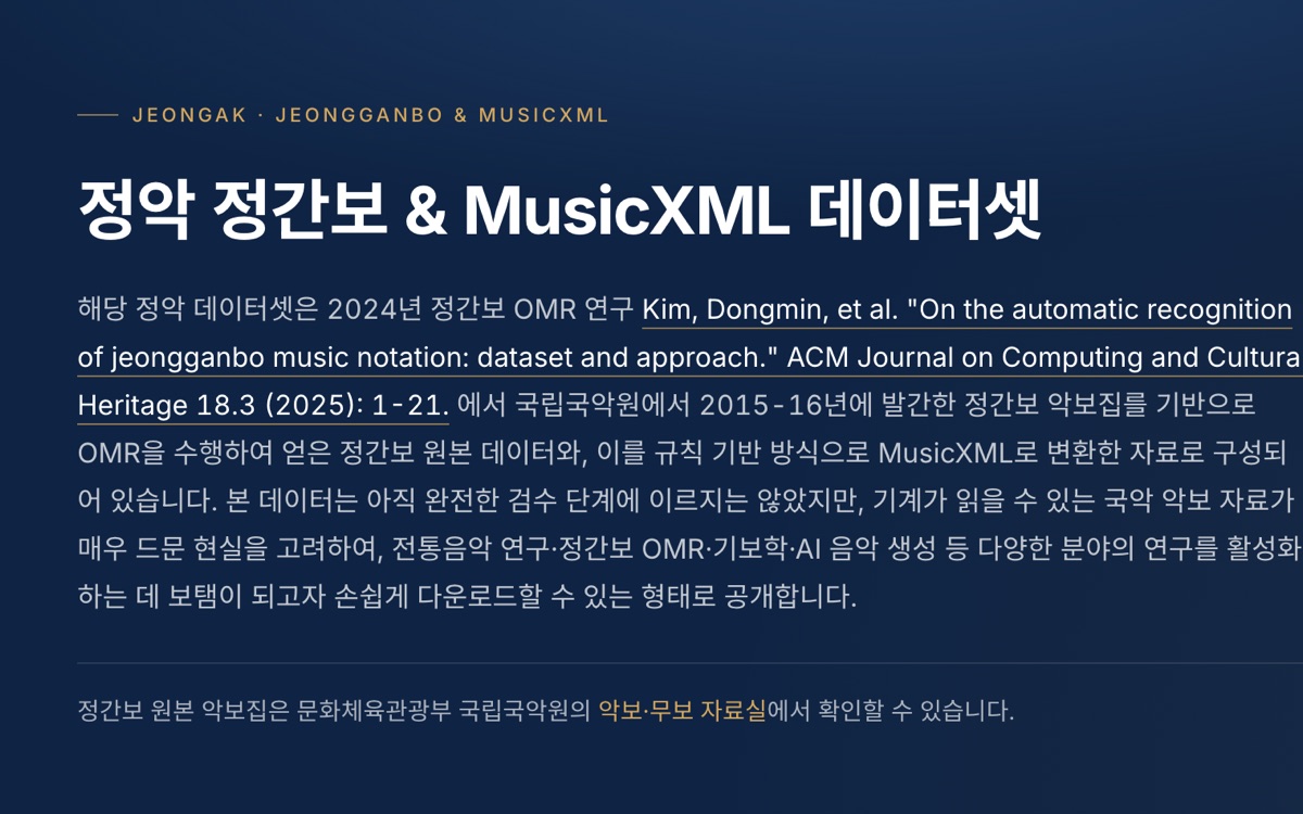 Jeong-ak Jeongganbo & MusicXML dataset